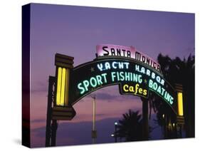 Santa Monica Pier Neon Entrance Sign, Los Angeles, California, USA-Walter Bibikow-Stretched Canvas