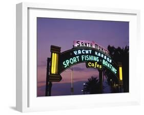 Santa Monica Pier Neon Entrance Sign, Los Angeles, California, USA-Walter Bibikow-Framed Premium Photographic Print