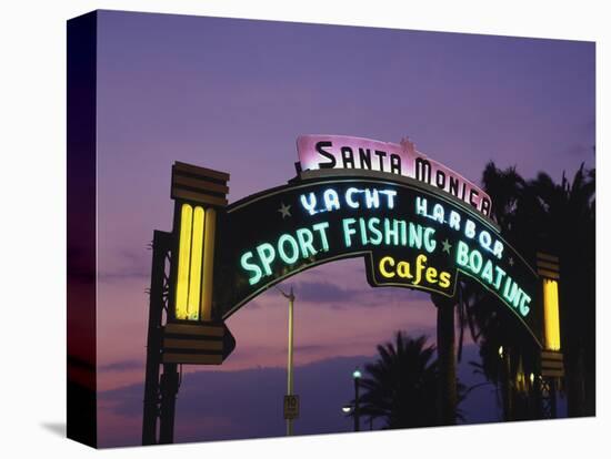 Santa Monica Pier Neon Entrance Sign, Los Angeles, California, USA-Walter Bibikow-Stretched Canvas