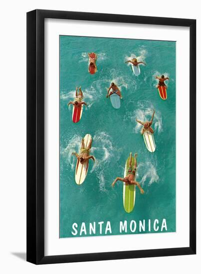 Santa Monica, Surfers Paddling-null-Framed Art Print