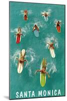 Santa Monica, Surfers Paddling-null-Mounted Art Print