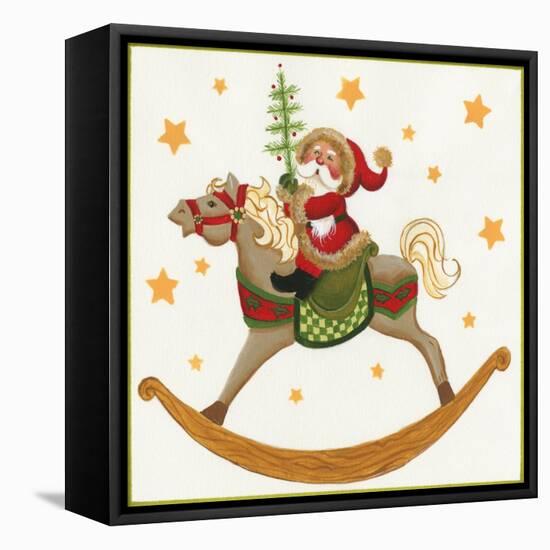 Santa on Rocking Horse-Beverly Johnston-Framed Stretched Canvas