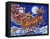 Santa on Roof in Sleigh Pulled by Reindeer-Bill Bell-Framed Stretched Canvas