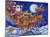 Santa on Roof in Sleigh Pulled by Reindeer-Bill Bell-Mounted Giclee Print