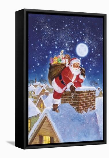 Santa on Rooftop-Hal Frenck-Framed Stretched Canvas