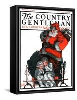 "Santa Overhears," Country Gentleman Cover, December 22, 1923-F. Lowenheim-Framed Stretched Canvas