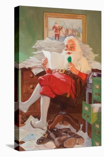 Santa Reading Christmas Letters-John Newton Howitt-Stretched Canvas