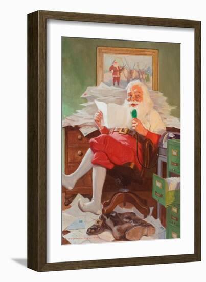 Santa Reading Christmas Letters-John Newton Howitt-Framed Art Print