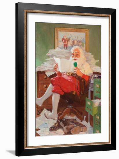 Santa Reading Christmas Letters-John Newton Howitt-Framed Art Print