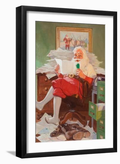 Santa Reading Christmas Letters-John Newton Howitt-Framed Art Print