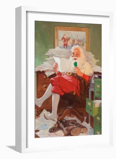 Santa Reading Christmas Letters-John Newton Howitt-Framed Art Print