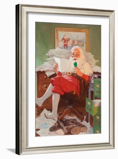 Santa Reading Christmas Letters-John Newton Howitt-Framed Art Print