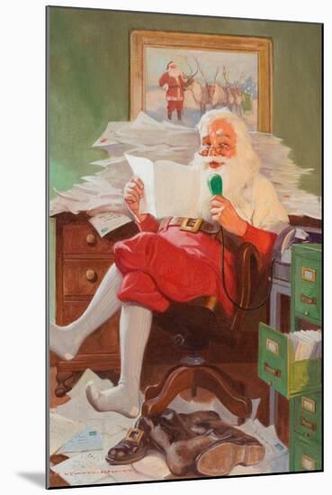 Santa Reading Christmas Letters-John Newton Howitt-Mounted Art Print