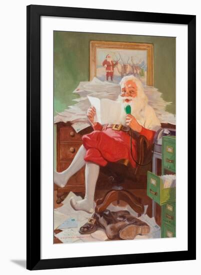 Santa Reading Christmas Letters-John Newton Howitt-Framed Art Print