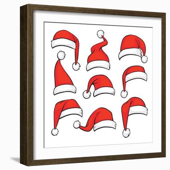 Santa Red Hats with White Fur. Isolated Christmas Holiday Vector Decoration. Christmas Hat Santa Cl-MicroOne-Framed Art Print