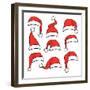 Santa Red Hats with White Fur. Isolated Christmas Holiday Vector Decoration. Christmas Hat Santa Cl-MicroOne-Framed Art Print