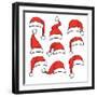 Santa Red Hats with White Fur. Isolated Christmas Holiday Vector Decoration. Christmas Hat Santa Cl-MicroOne-Framed Art Print