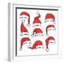 Santa Red Hats with White Fur. Isolated Christmas Holiday Vector Decoration. Christmas Hat Santa Cl-MicroOne-Framed Art Print