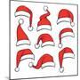 Santa Red Hats with White Fur. Isolated Christmas Holiday Vector Decoration. Christmas Hat Santa Cl-MicroOne-Mounted Art Print