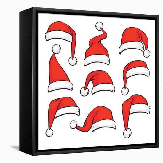 Santa Red Hats with White Fur. Isolated Christmas Holiday Vector Decoration. Christmas Hat Santa Cl-MicroOne-Framed Stretched Canvas