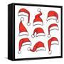 Santa Red Hats with White Fur. Isolated Christmas Holiday Vector Decoration. Christmas Hat Santa Cl-MicroOne-Framed Stretched Canvas