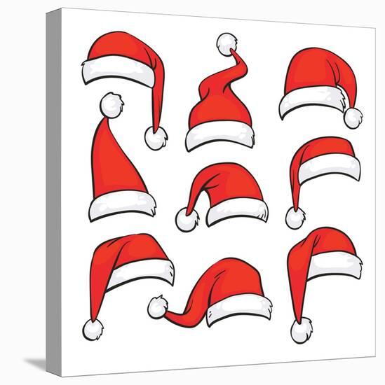 Santa Red Hats with White Fur. Isolated Christmas Holiday Vector Decoration. Christmas Hat Santa Cl-MicroOne-Stretched Canvas