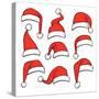 Santa Red Hats with White Fur. Isolated Christmas Holiday Vector Decoration. Christmas Hat Santa Cl-MicroOne-Stretched Canvas