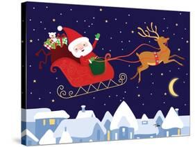 Santa & Reindeer-Teresa Woo-Stretched Canvas