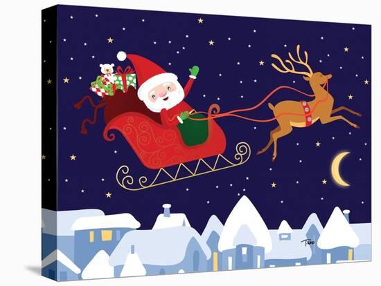 Santa & Reindeer-Teresa Woo-Stretched Canvas