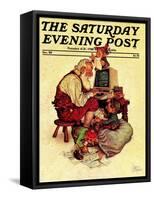 "Santa's Computer," Saturday Evening Post Cover, December 1, 1982-Scott Gustafson-Framed Stretched Canvas