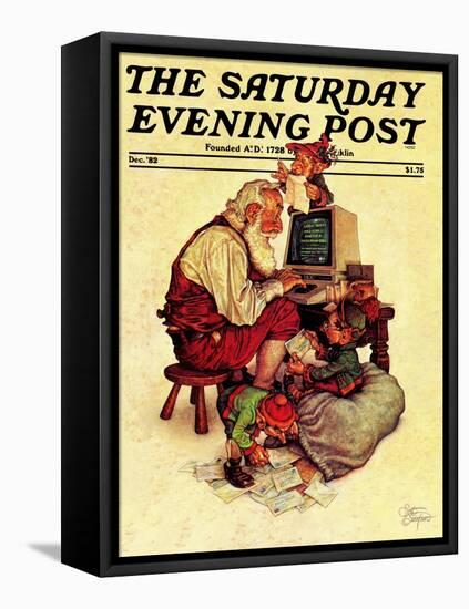 "Santa's Computer," Saturday Evening Post Cover, December 1, 1982-Scott Gustafson-Framed Stretched Canvas