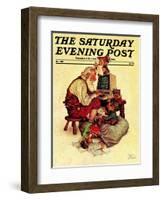 "Santa's Computer," Saturday Evening Post Cover, December 1, 1982-Scott Gustafson-Framed Giclee Print