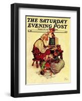 "Santa's Computer," Saturday Evening Post Cover, December 1, 1982-Scott Gustafson-Framed Giclee Print