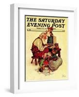 "Santa's Computer," Saturday Evening Post Cover, December 1, 1982-Scott Gustafson-Framed Giclee Print