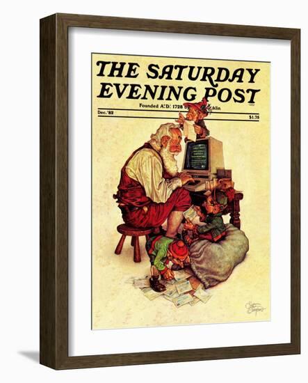 "Santa's Computer," Saturday Evening Post Cover, December 1, 1982-Scott Gustafson-Framed Giclee Print