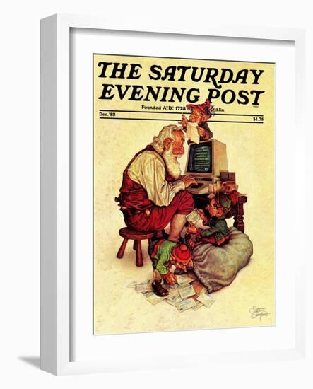 "Santa's Computer," Saturday Evening Post Cover, December 1, 1982-Scott Gustafson-Framed Giclee Print
