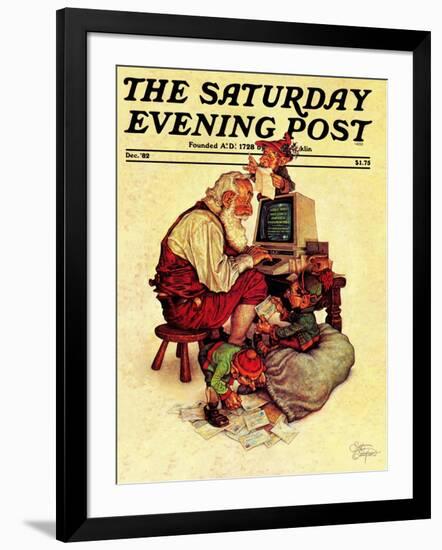 "Santa's Computer," Saturday Evening Post Cover, December 1, 1982-Scott Gustafson-Framed Giclee Print