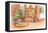 Santa's Fireplace and Tree Scene-Lanie Loreth-Framed Stretched Canvas