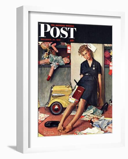 "Santa's Helper" Saturday Evening Post Cover, December 27,1947-Norman Rockwell-Framed Giclee Print