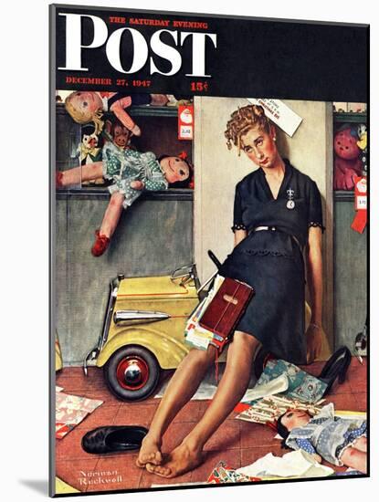 "Santa's Helper" Saturday Evening Post Cover, December 27,1947-Norman Rockwell-Mounted Giclee Print