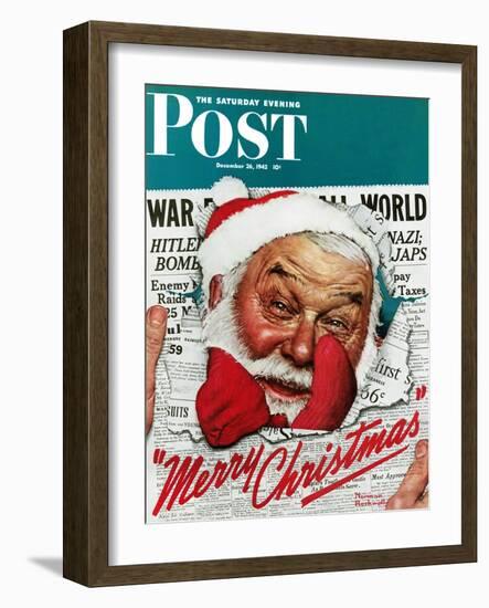 "Santa's in the News" Saturday Evening Post Cover, December 26,1942-Norman Rockwell-Framed Giclee Print