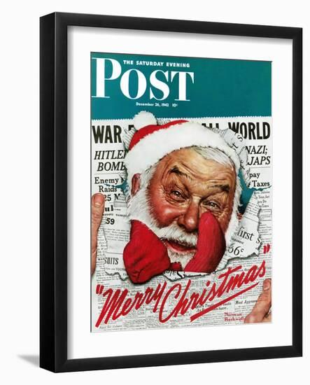 "Santa's in the News" Saturday Evening Post Cover, December 26,1942-Norman Rockwell-Framed Giclee Print