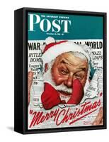"Santa's in the News" Saturday Evening Post Cover, December 26,1942-Norman Rockwell-Framed Stretched Canvas