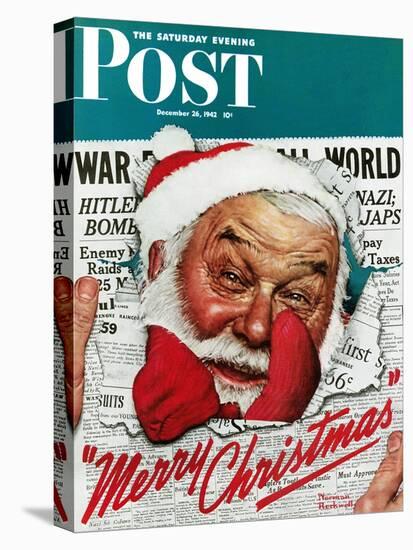 "Santa's in the News" Saturday Evening Post Cover, December 26,1942-Norman Rockwell-Stretched Canvas