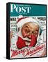 "Santa's in the News" Saturday Evening Post Cover, December 26,1942-Norman Rockwell-Framed Stretched Canvas