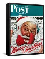 "Santa's in the News" Saturday Evening Post Cover, December 26,1942-Norman Rockwell-Framed Stretched Canvas