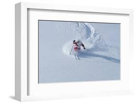 Santa Skiing at Snowbird Ski Resort, Wasatch Mountains, Utah.-James Kay-Framed Photographic Print