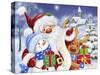 Santa, Snowman and Reindeer Reading Letter-MAKIKO-Stretched Canvas