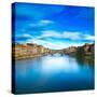 Santa Trinita and Old Bridge on Arno River, Sunset Landscape. Florence or Firenze, Italy.-stevanzz-Stretched Canvas