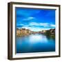 Santa Trinita and Old Bridge on Arno River, Sunset Landscape. Florence or Firenze, Italy.-stevanzz-Framed Photographic Print